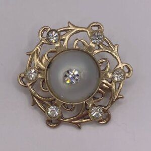 Vintage Gold Moonstone Rhinestone Scatter Brooch
